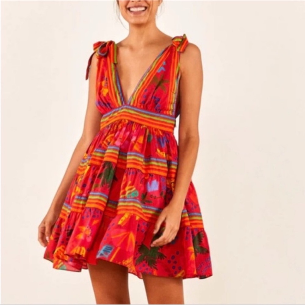 Farm río red tie sleeve dress